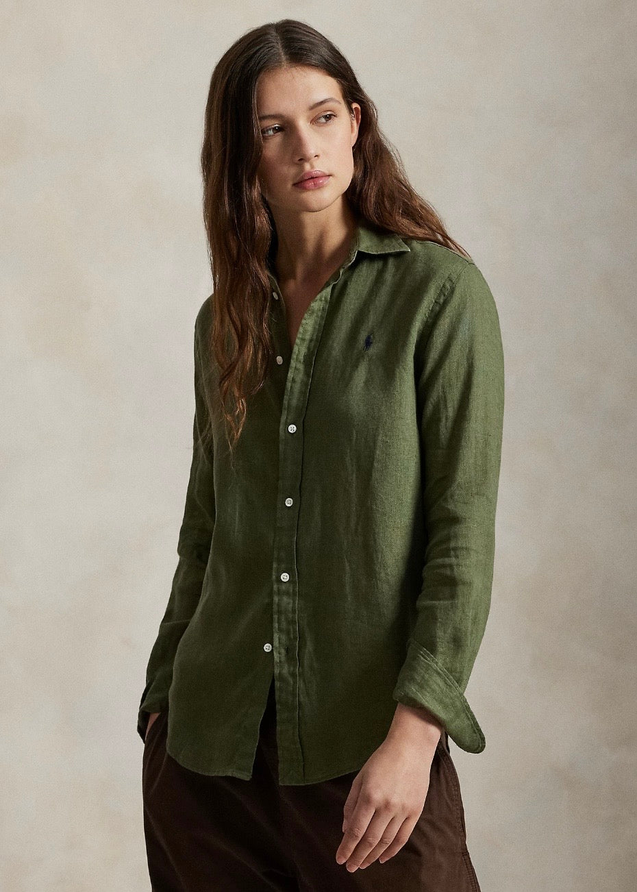 Classic Fit Linen Shirt Supply Olive