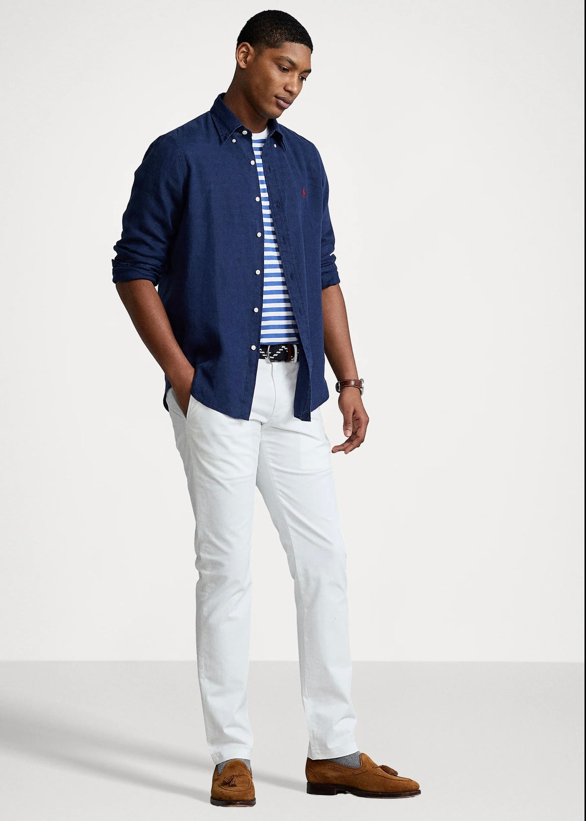 Slim Fit Linen Shirt Navy