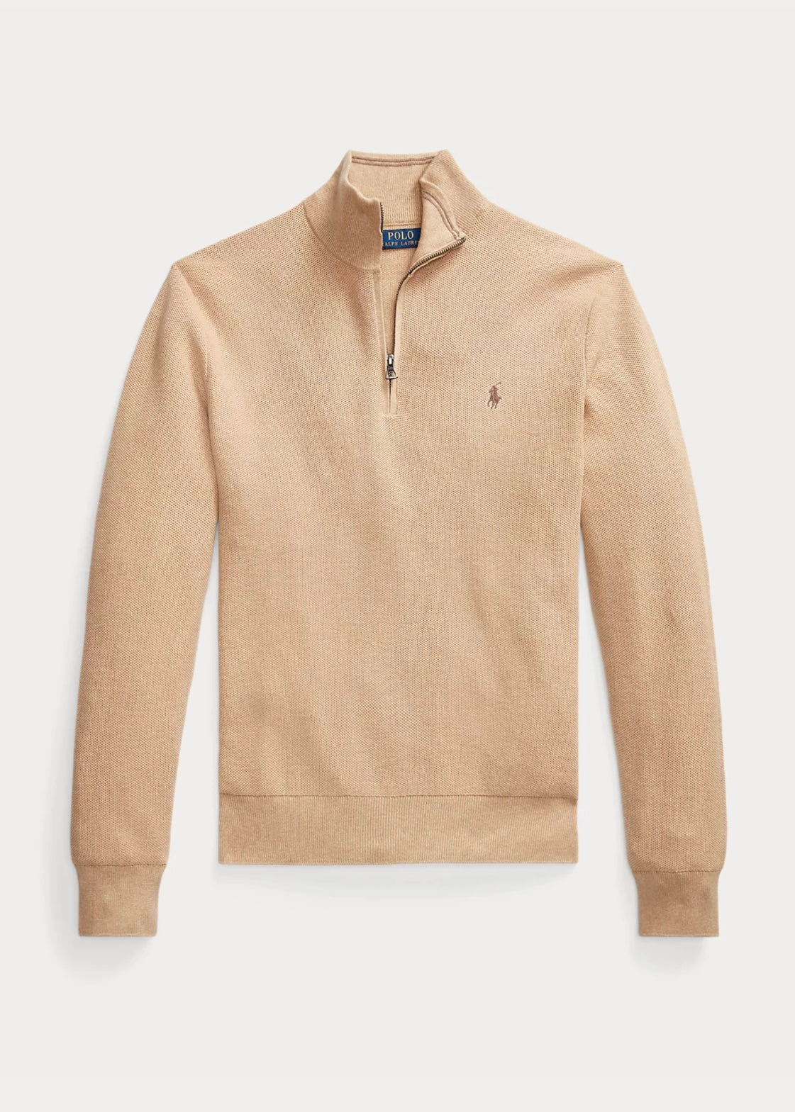 Mesh Knit Quarter Zip Camel Melange