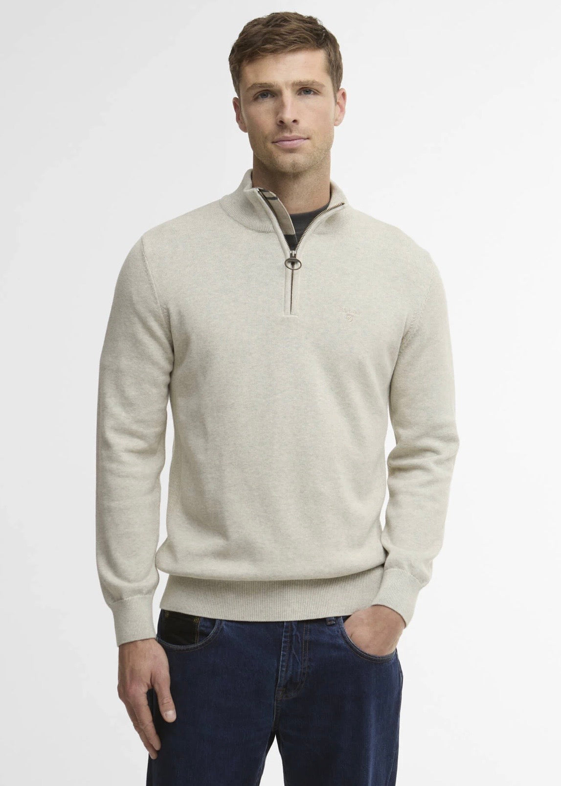 Cotton Half Zip Knitted Neutral