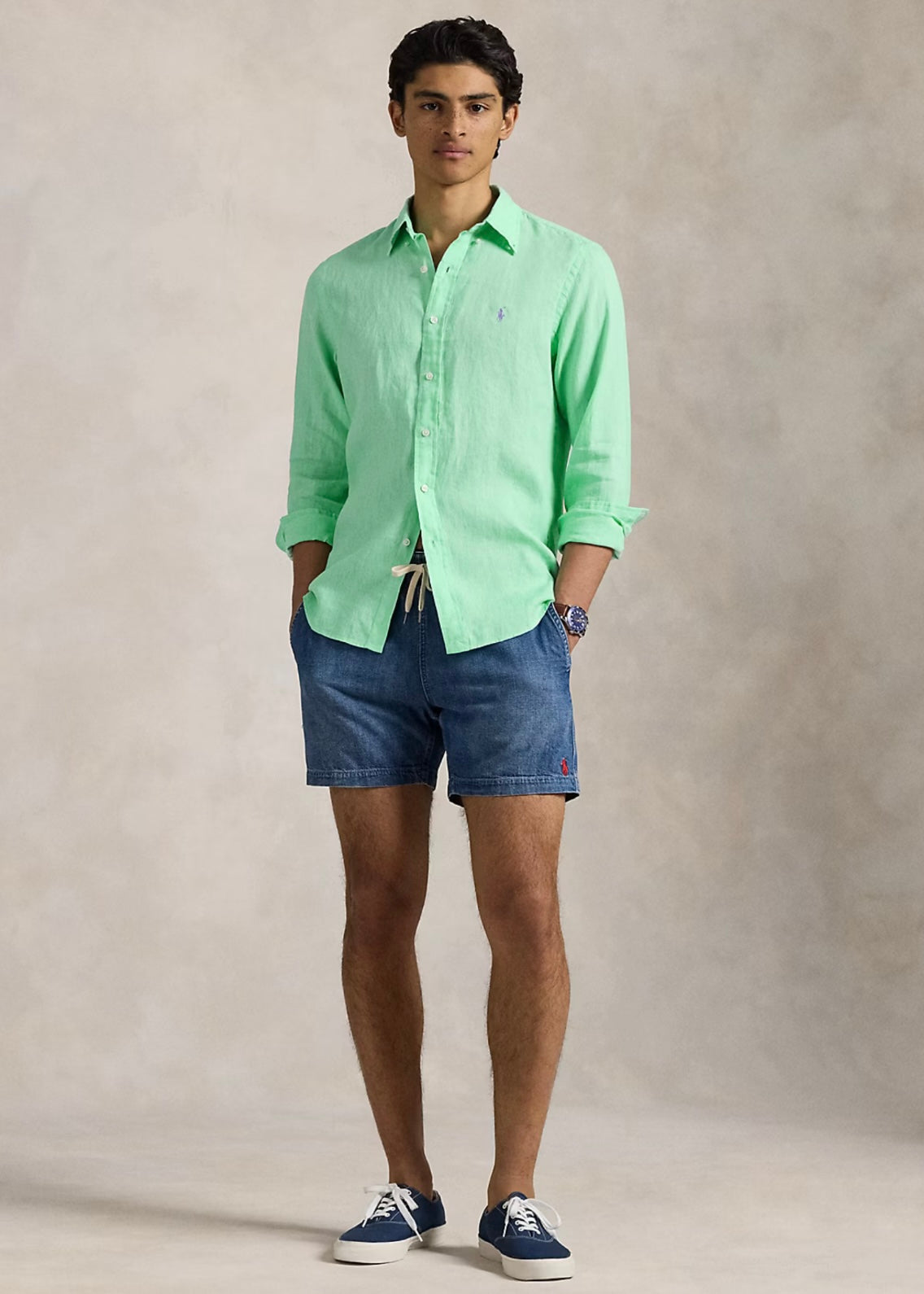 Custom Fit Linen Shirt Aqua Verde