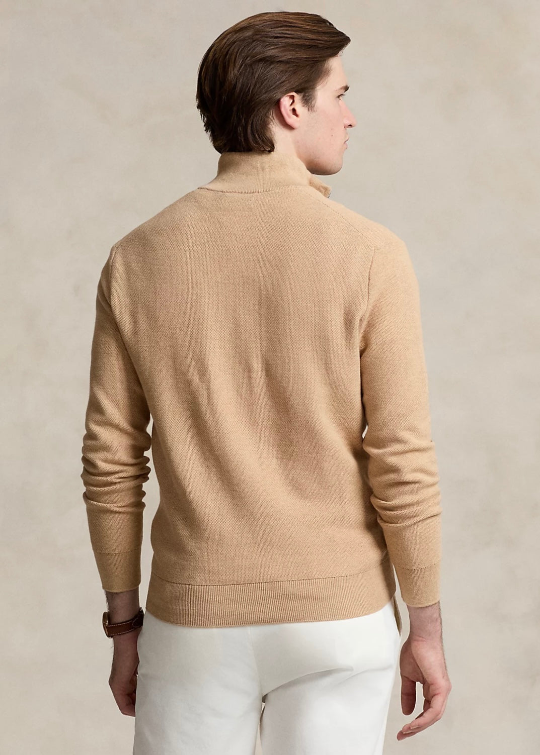 Mesh Knit Quarter Zip Camel Melange