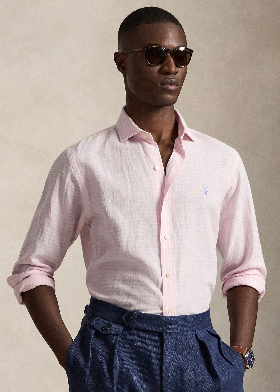 Custom Fit Striped Seersucker Shirt Pink