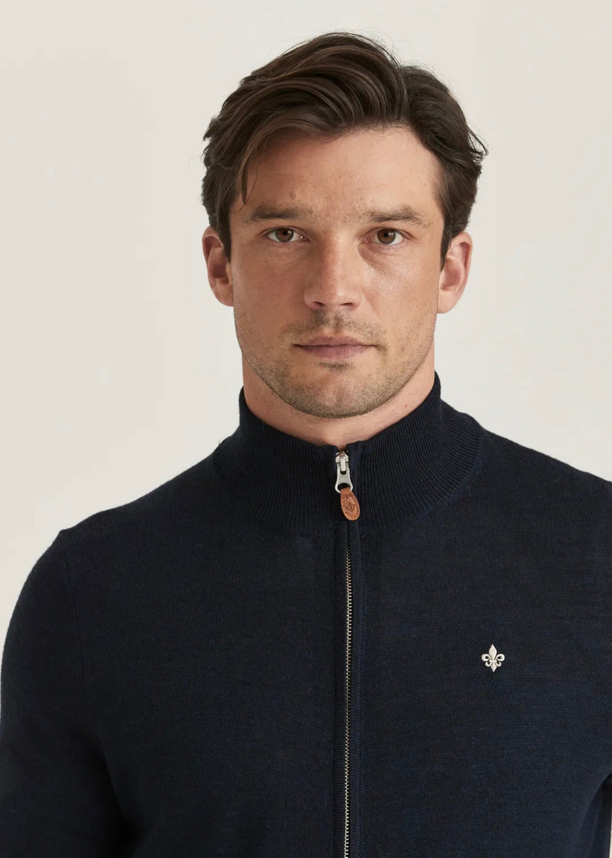 Morris Merino Zip cardigan - Navy