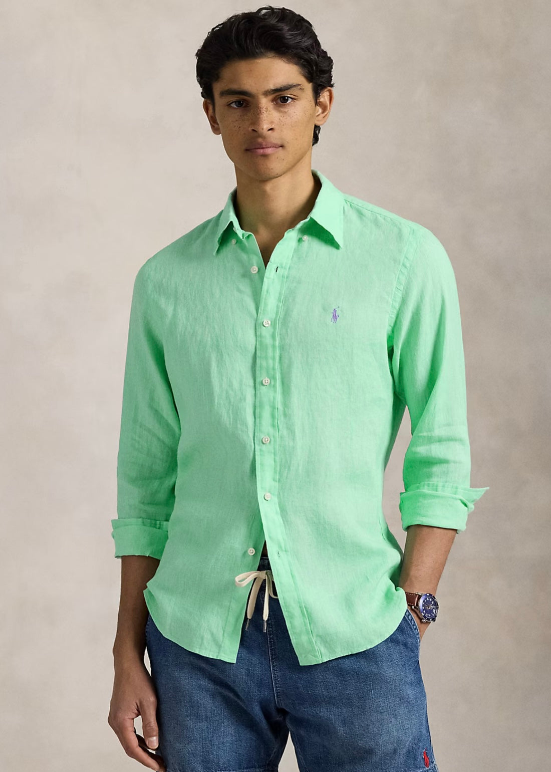 Custom Fit Linen Shirt Aqua Verde