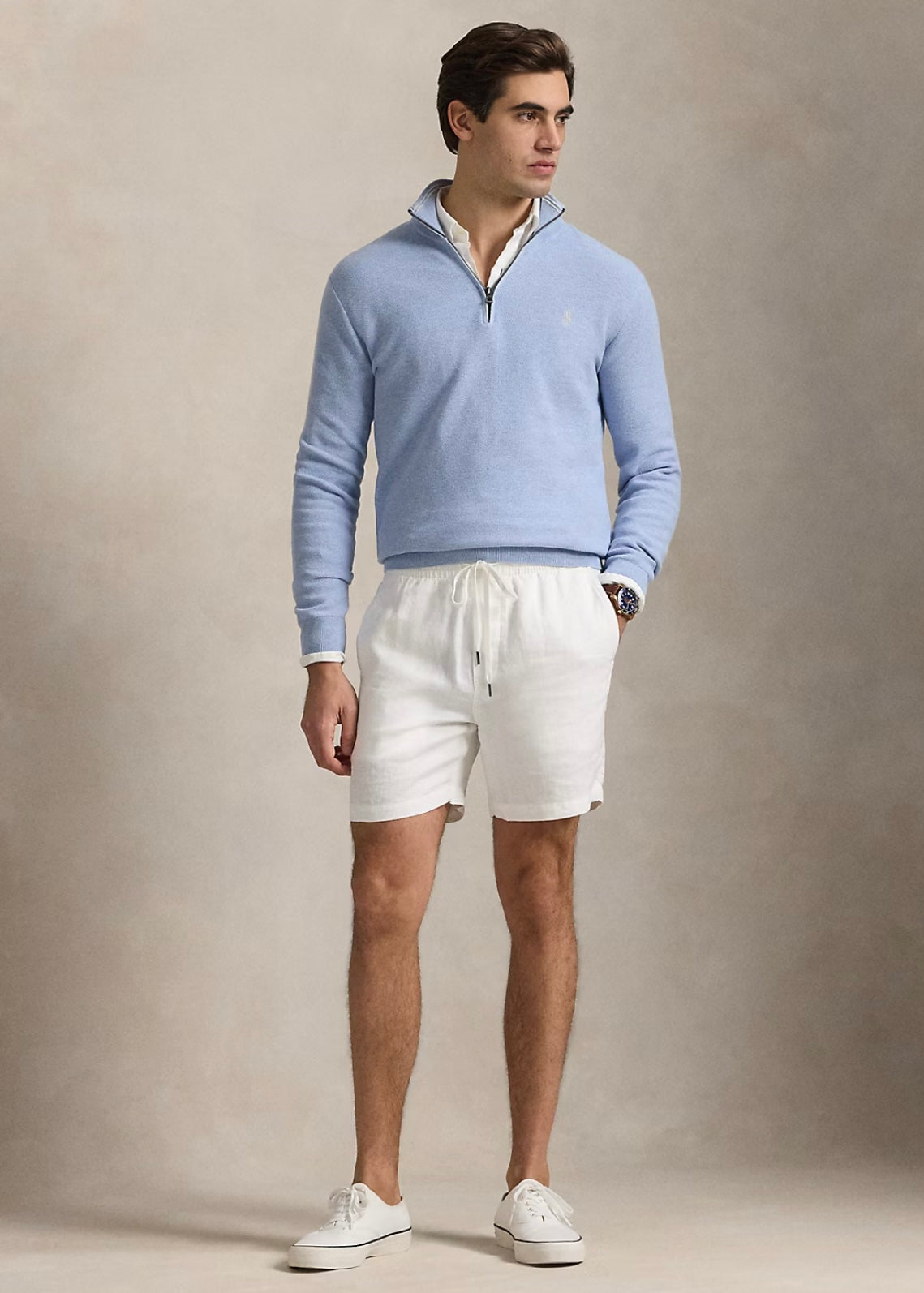 Mesh Knit Quarter Zip Blue Hyacinth