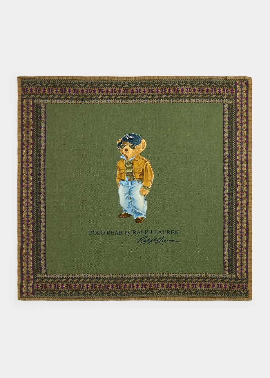 Polo Bear Wool Square Scarf Olive