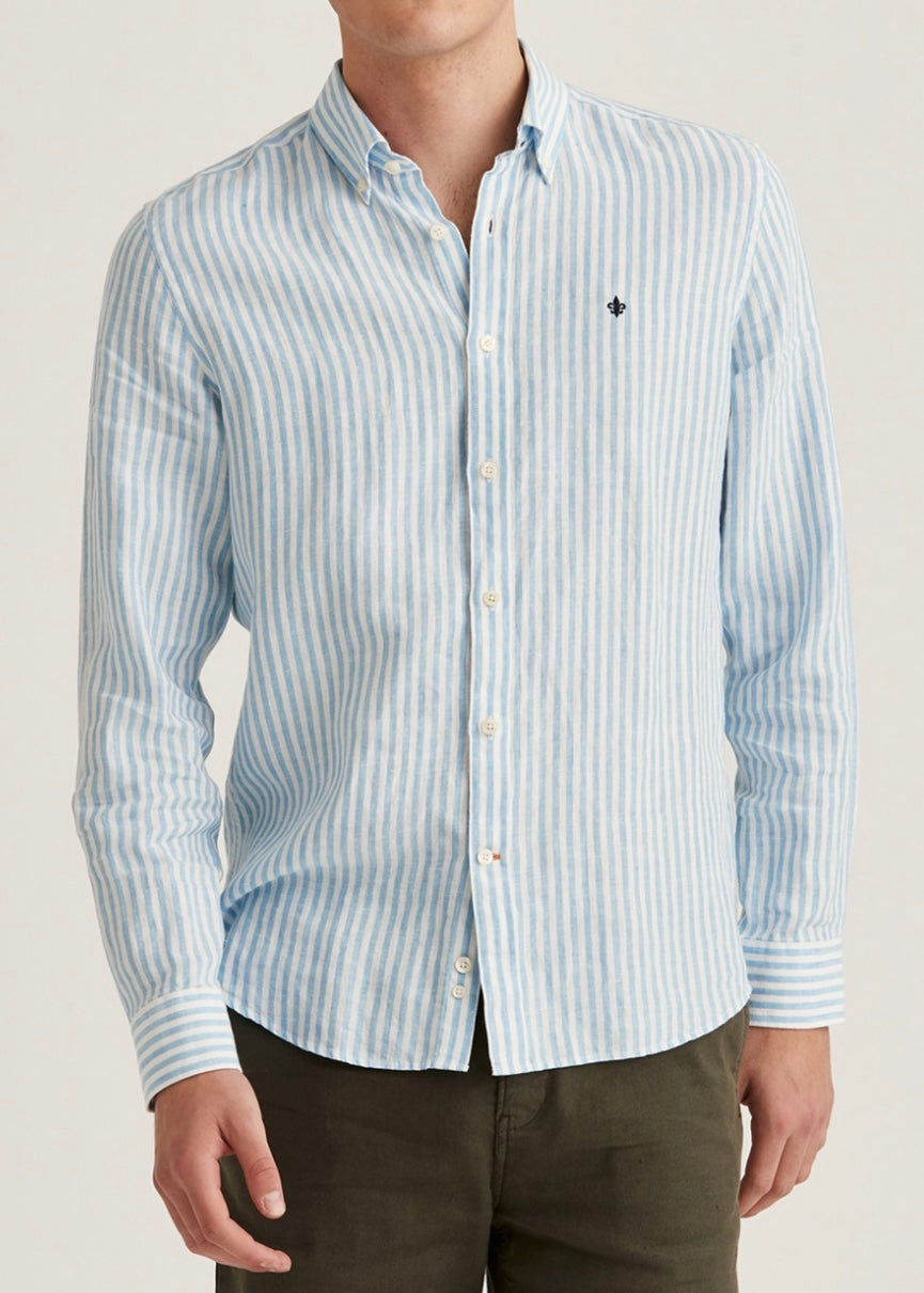 Morris Douglas Linen Stripe shirt - Blue