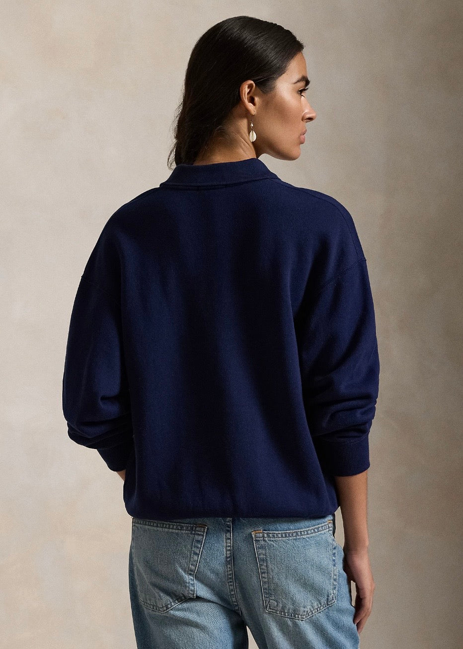 Polo Collar Fleece Pullover Navy