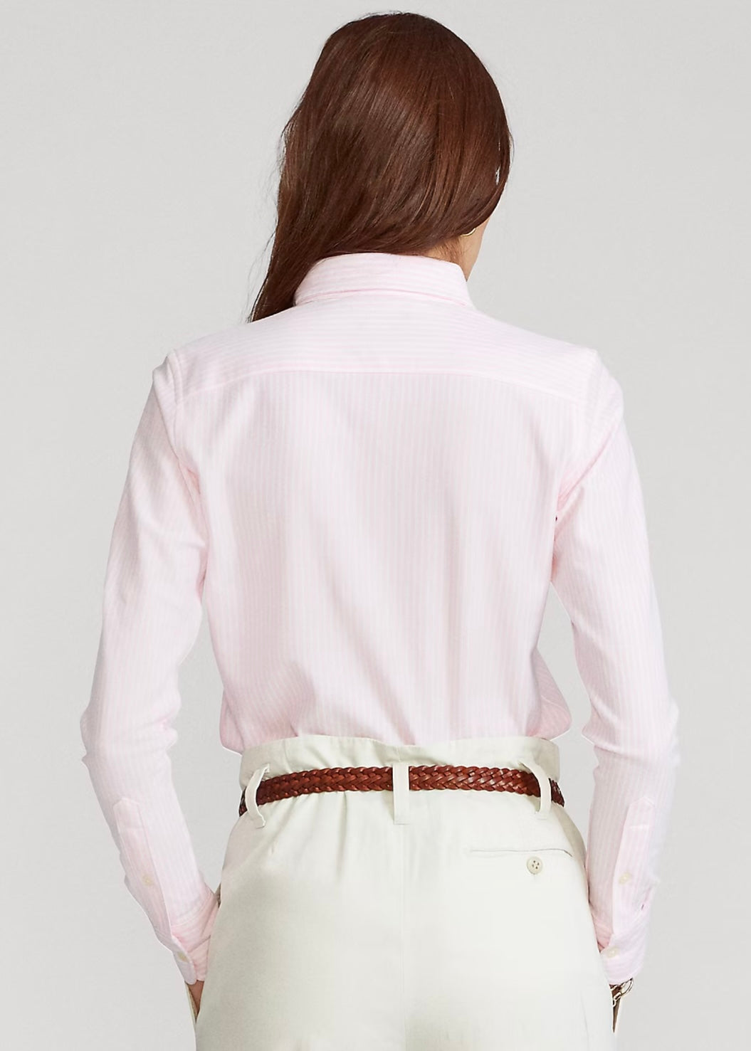 Slim Fit Knit Oxford Shirt Carmel Pink/White