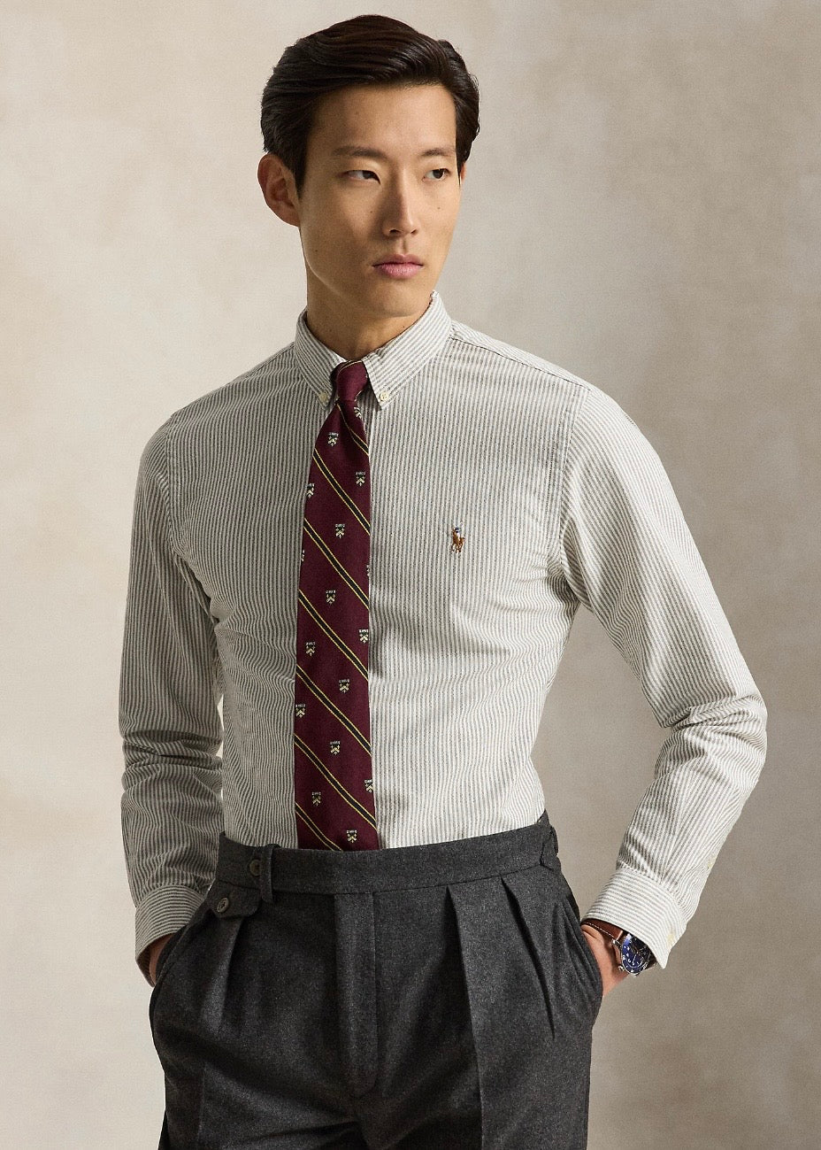 Custom Fit Striped Oxford Shirt Nutmeg Brown