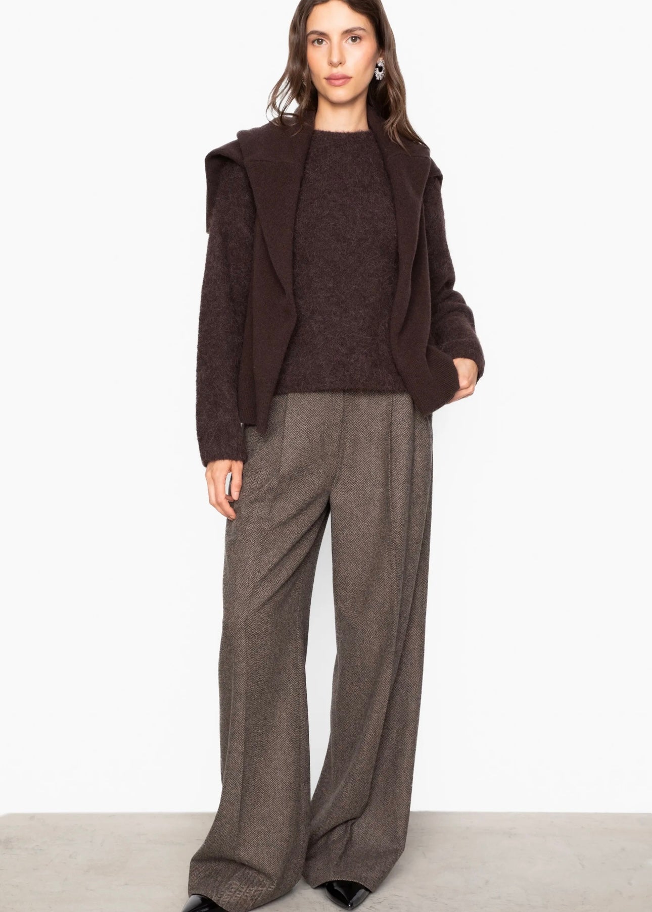 Ava Herringbone trouser Brown
