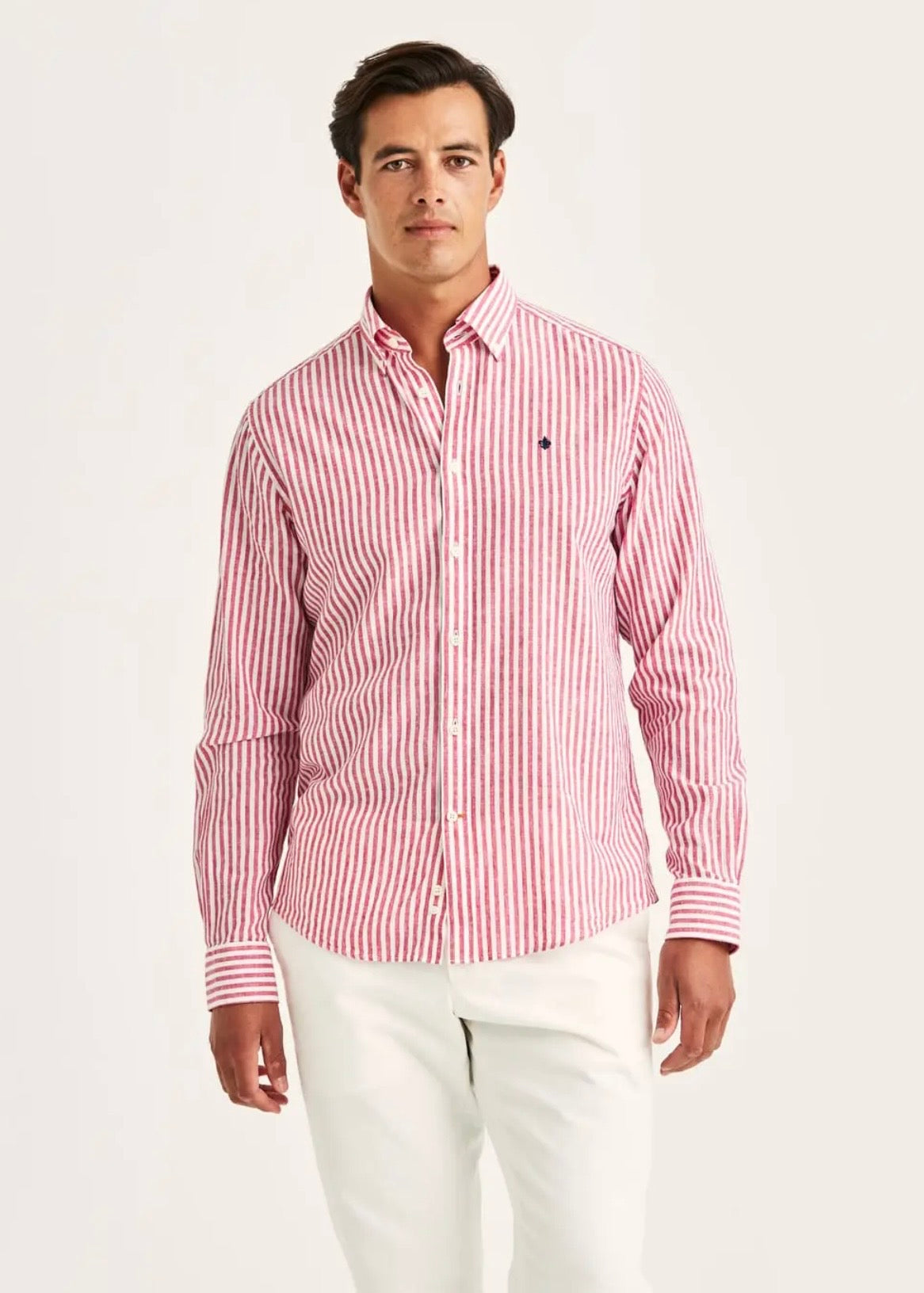 Douglas Linen Stripe Shirt Red