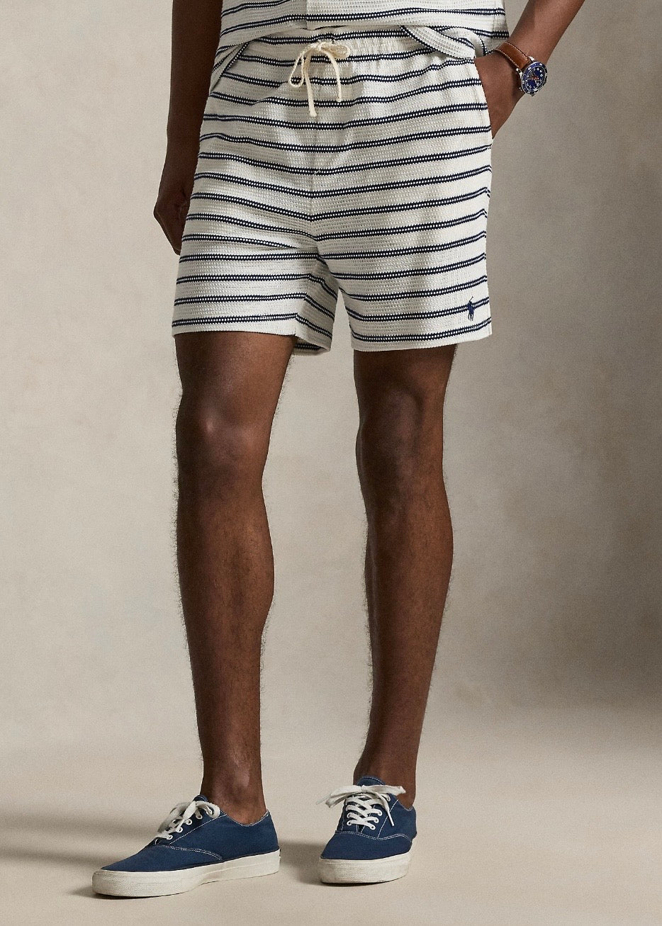 Striped Ribbed Shorts Pale Cream
