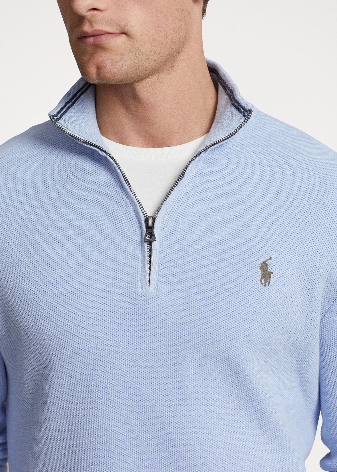 Mesh Knit Quarter Zip Blue Hyacinth