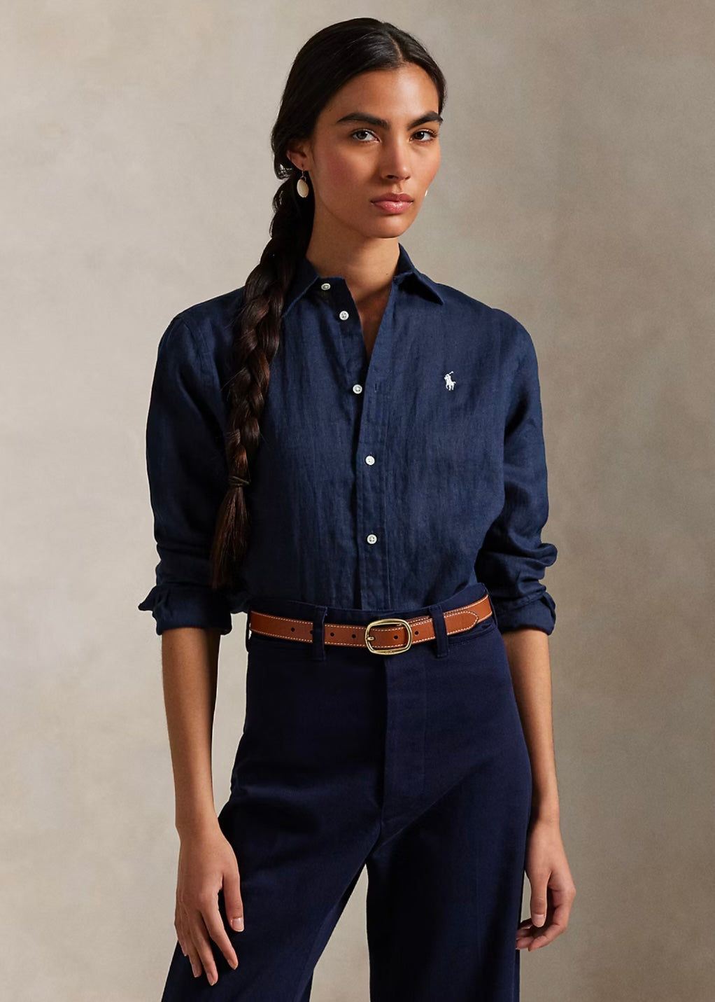 Relaxed Fit Linen Shirt Navy