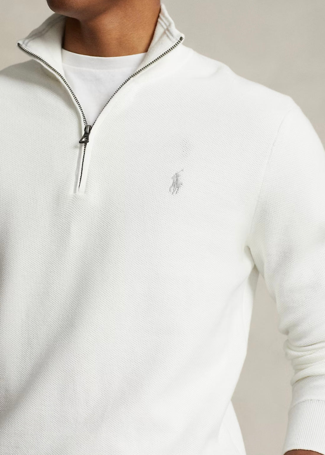 Mesh Knit Quarter Zip Deckwash White