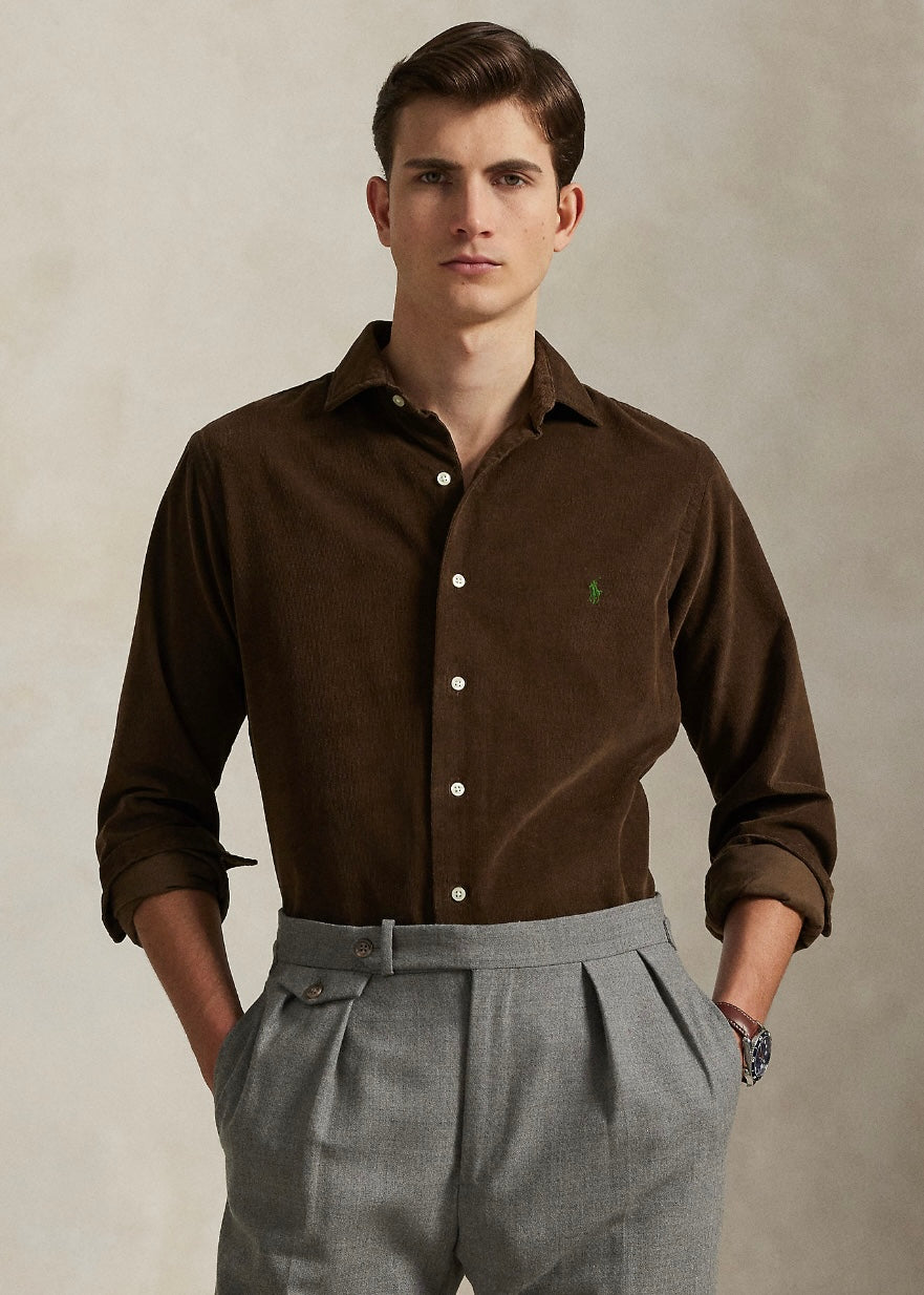 Custom Fit Corduroy shirt Brown