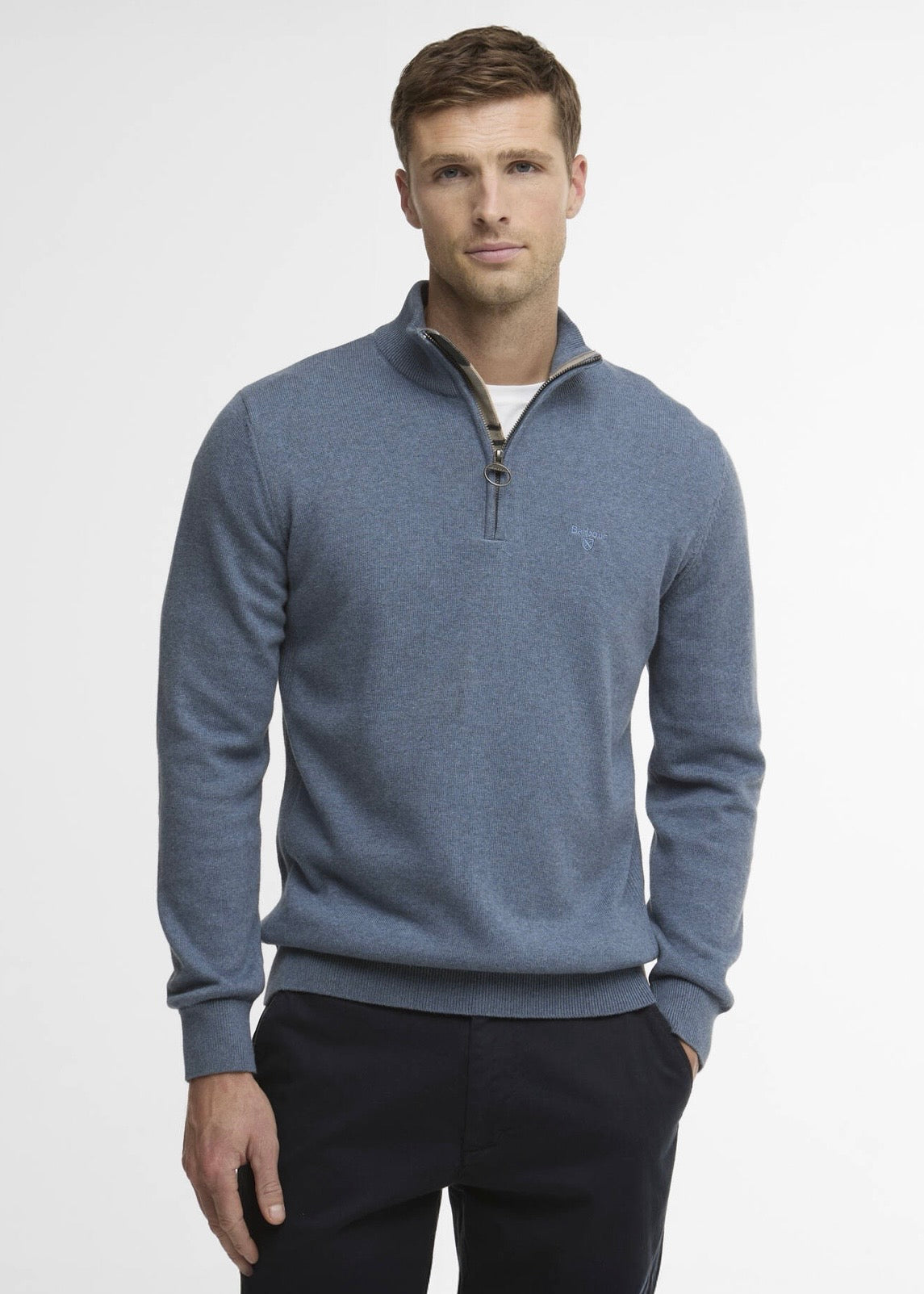 Cotton Half Zip Knitted Dusk Blue