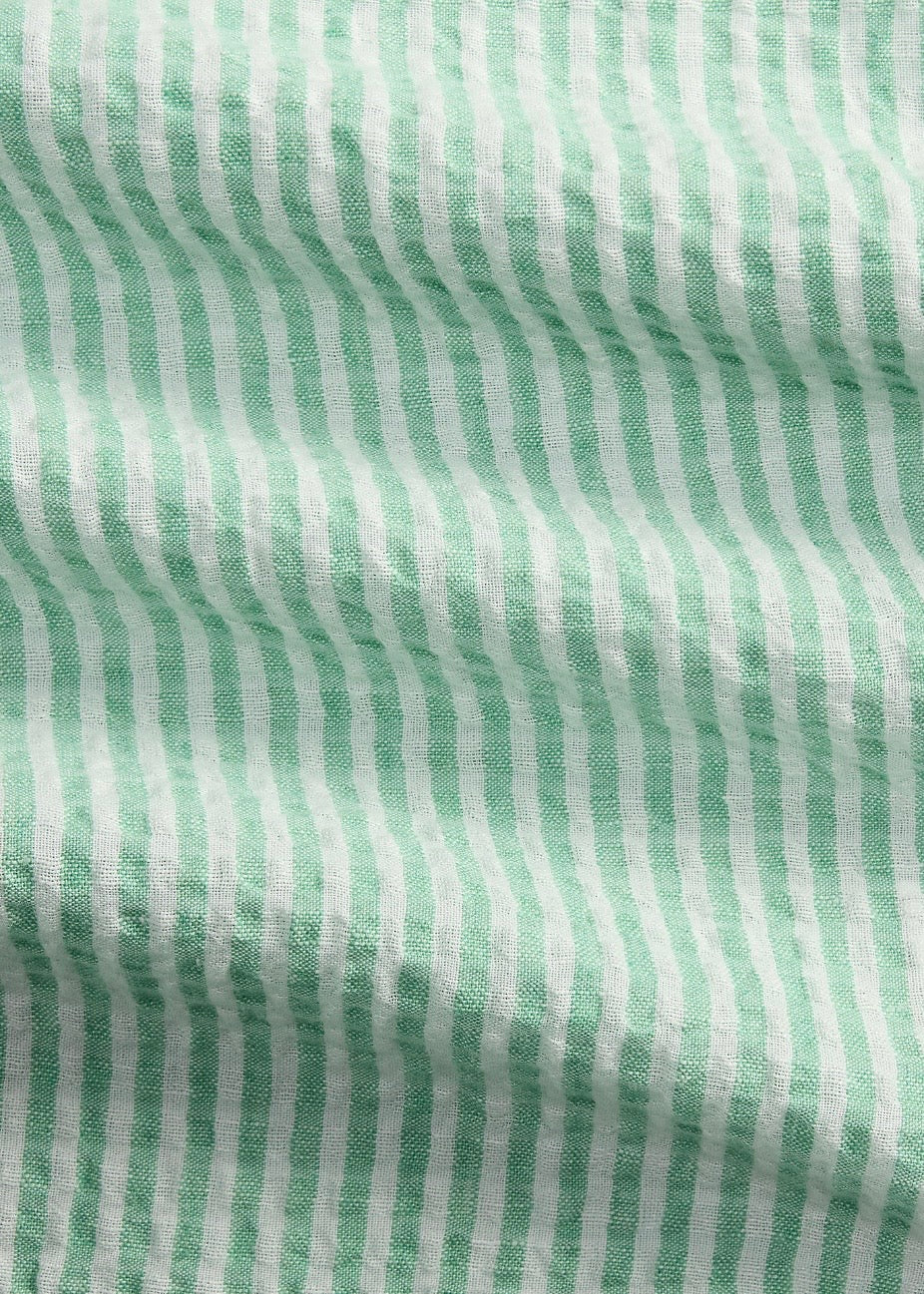 Custom Fit Striped Seersucker Shirt Green