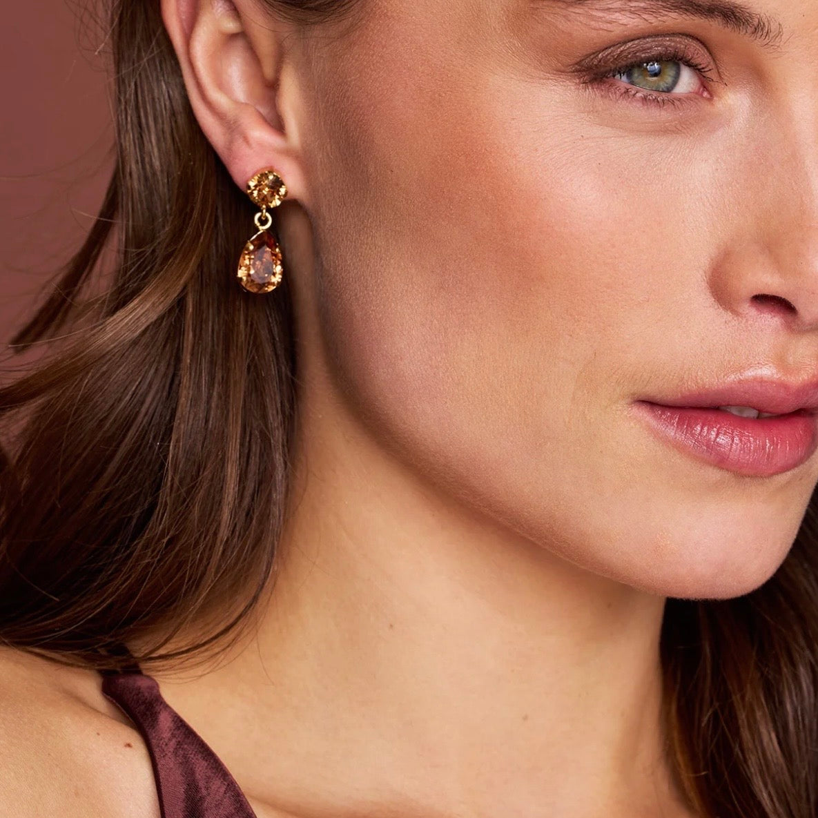Mini Drop Earrings Gold ReC Light Smoked Topaz
