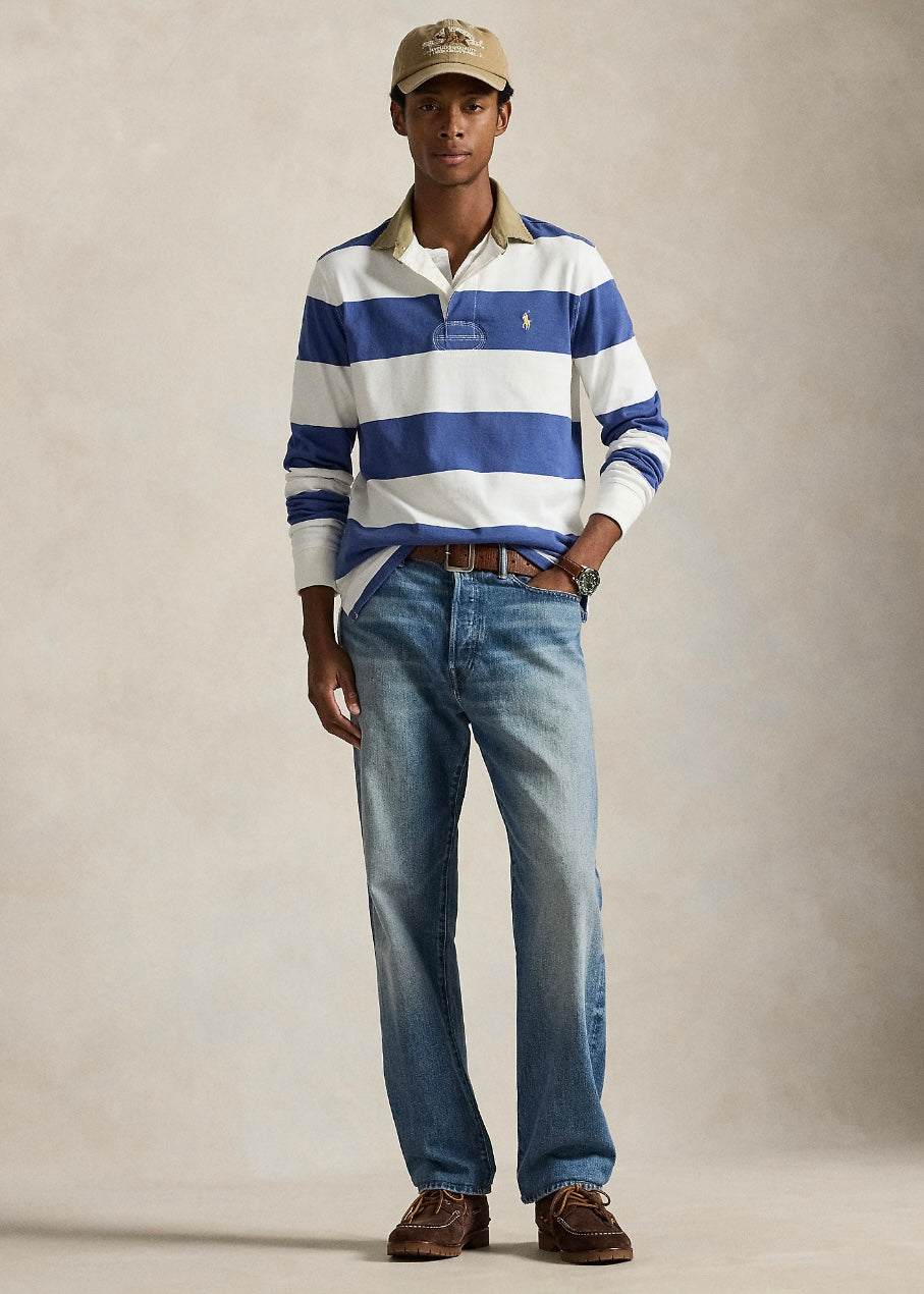 Khaki Collar Rugby Shirt Old Royal/Cream