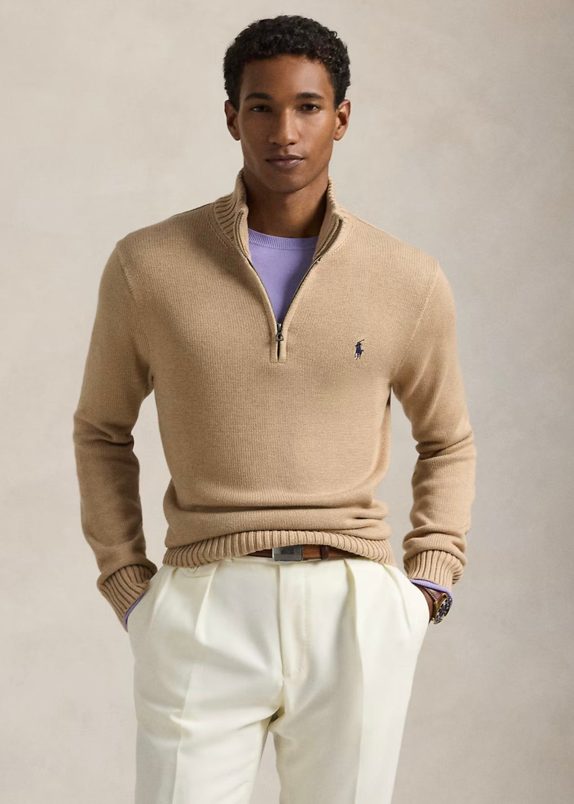 Cotton zip Camel Melange
