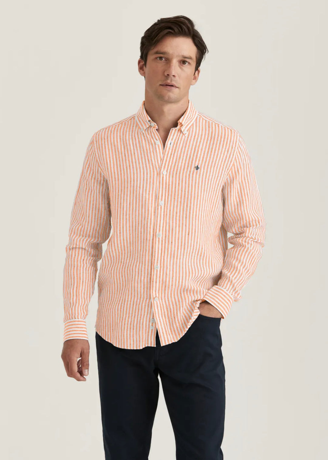 Morris Douglas Linen Stripe shirt - Orange