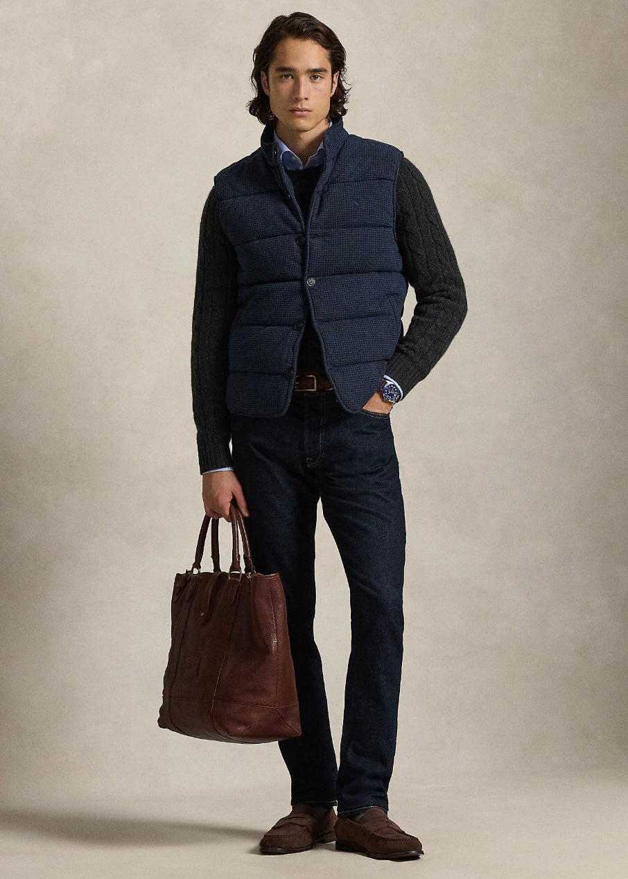 Houndstooth Print Rib Vest Winter Navy