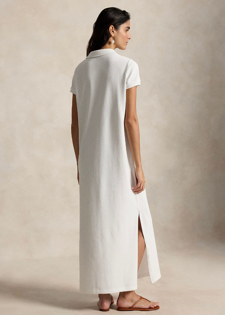 Cotton Mesh Polo Dress White