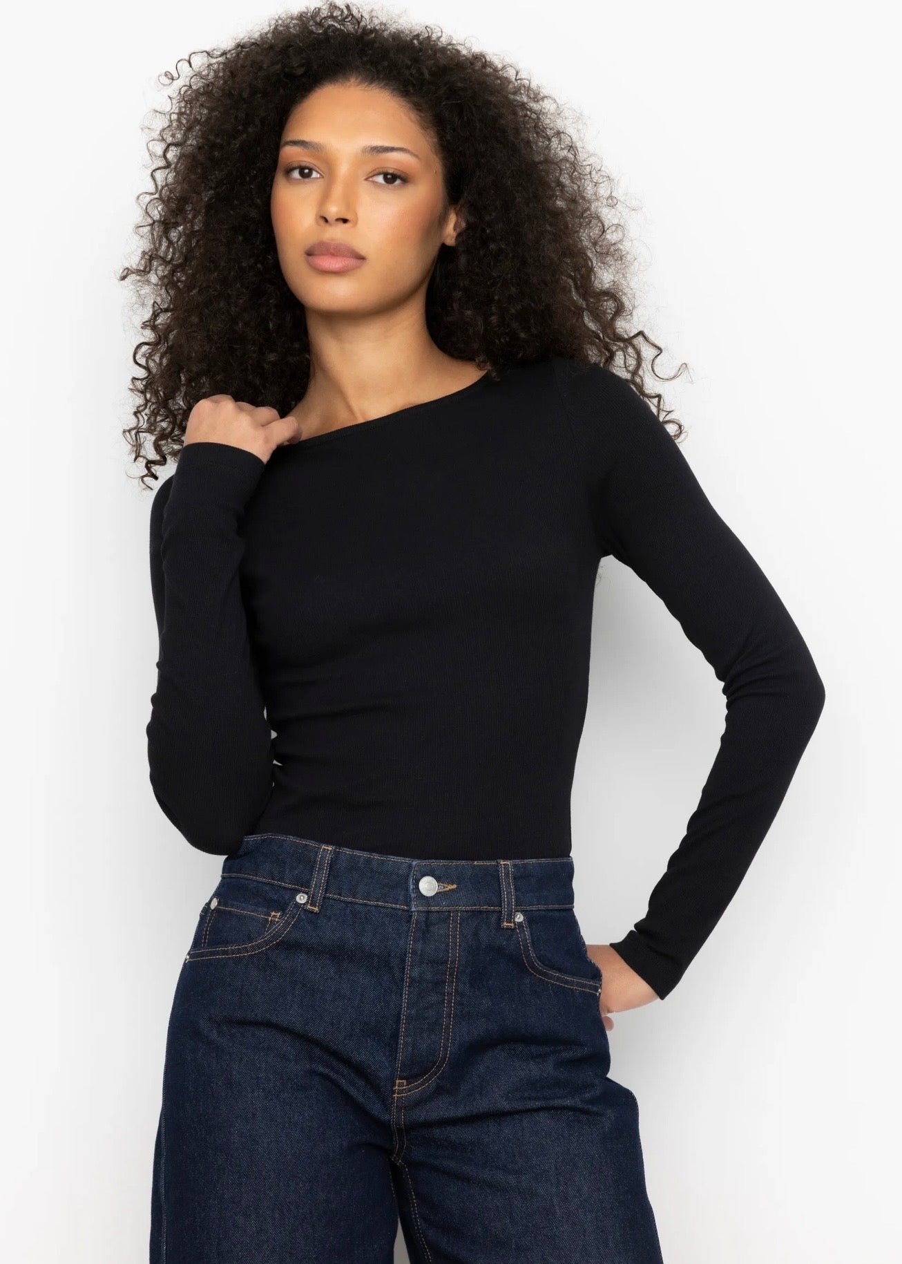 Petronella Rib Boatneck Black