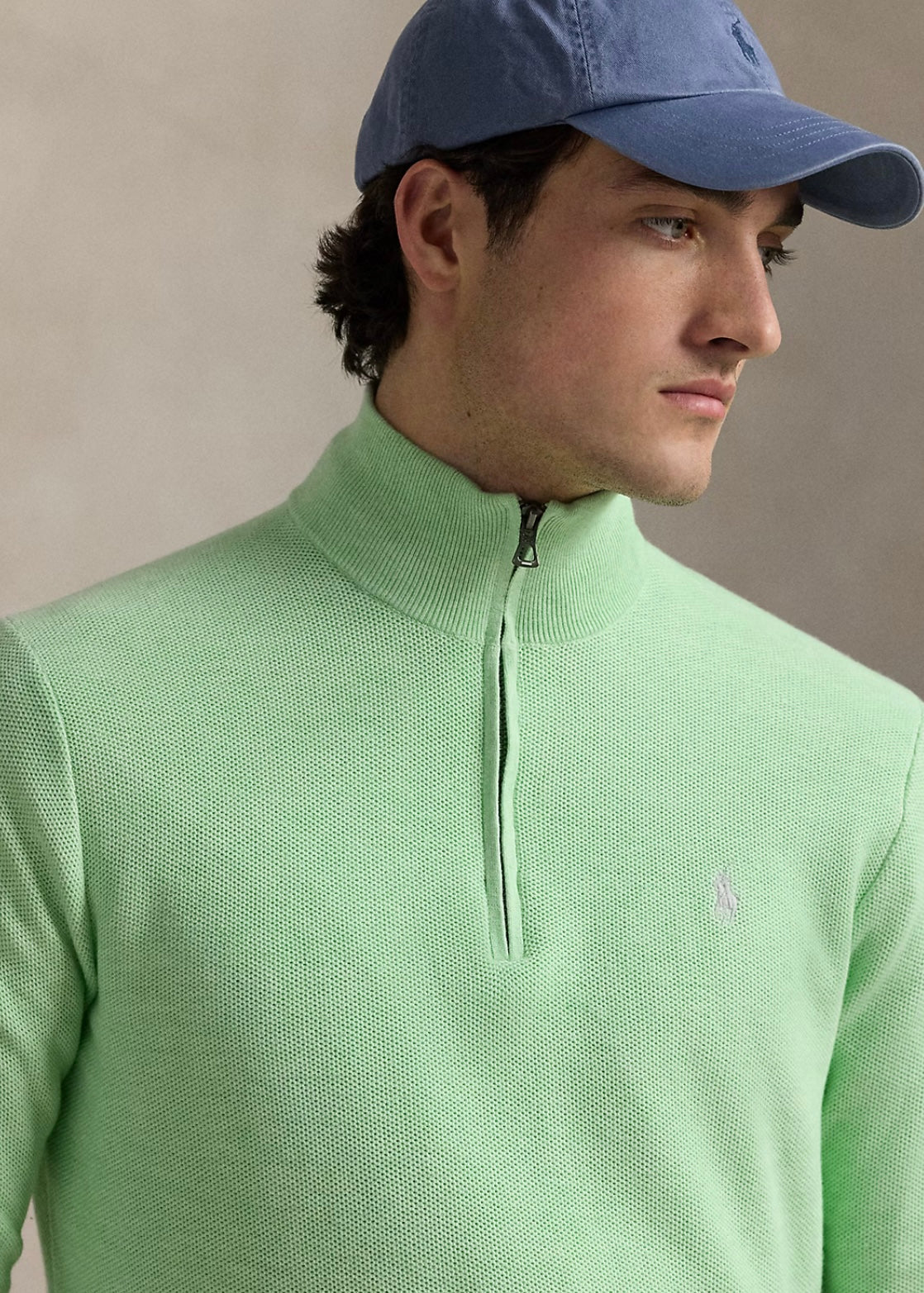 Mesh Knit Quarter Zip Artichoke Green