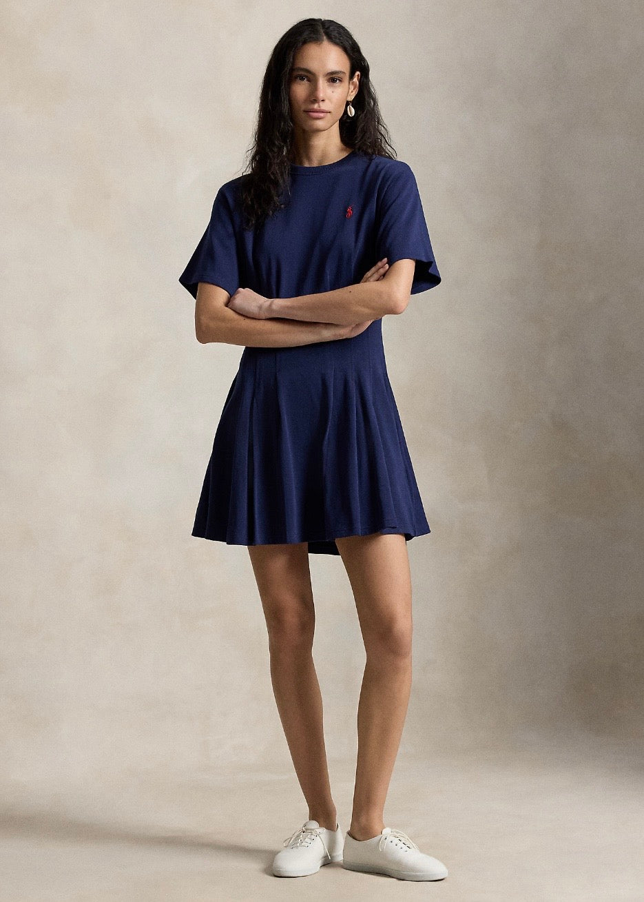 Shaped Cotton Jersey Dress Navy