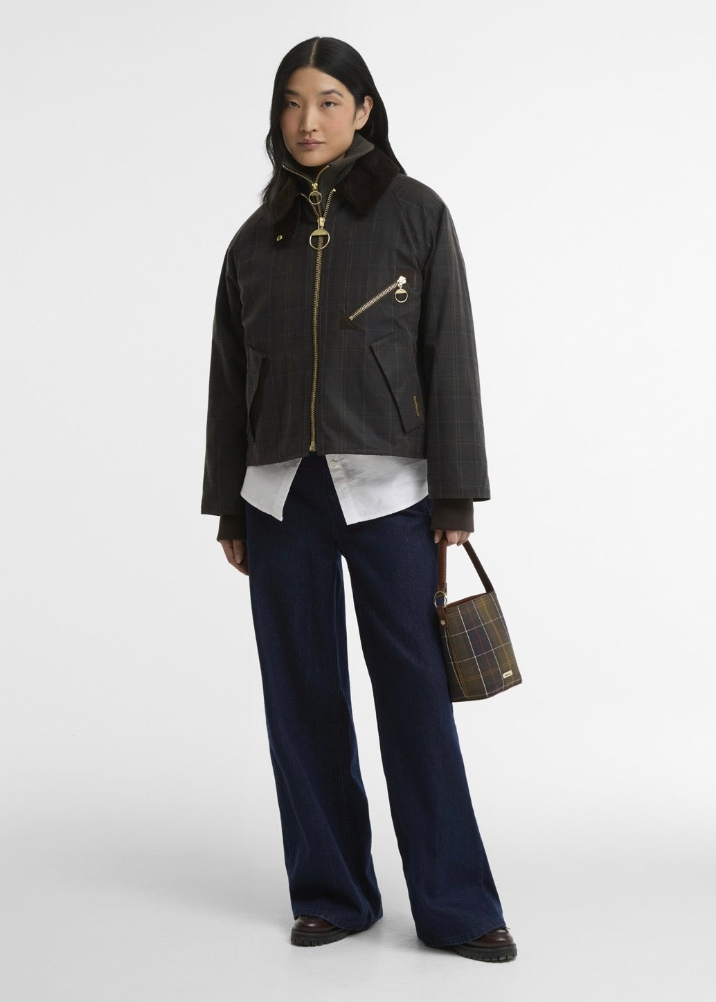 Arlene Checked Wax Jacket Olive