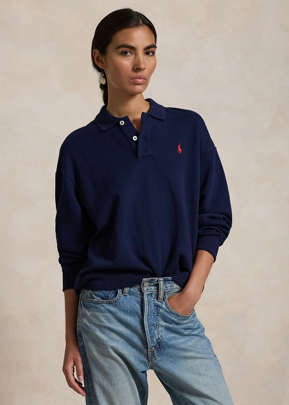Polo Collar Fleece Pullover Navy