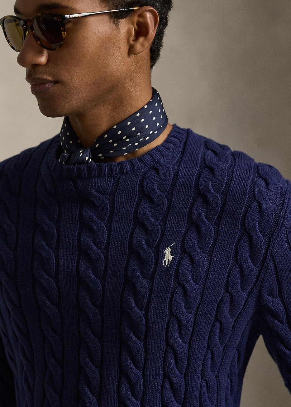 Cable Knit Cotton Sweater Navy