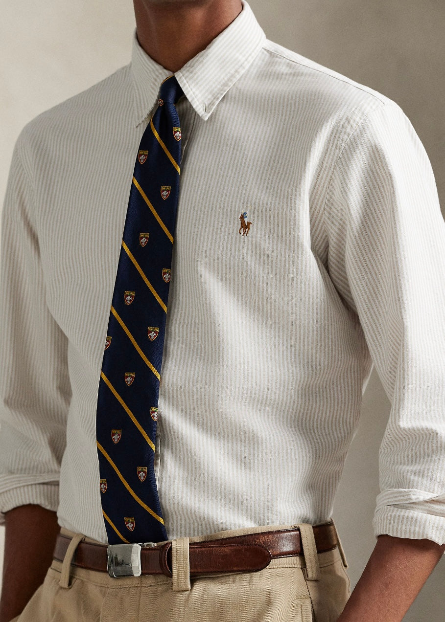 Custom Fit Striped Oxford Shirt Coastal Beige/White