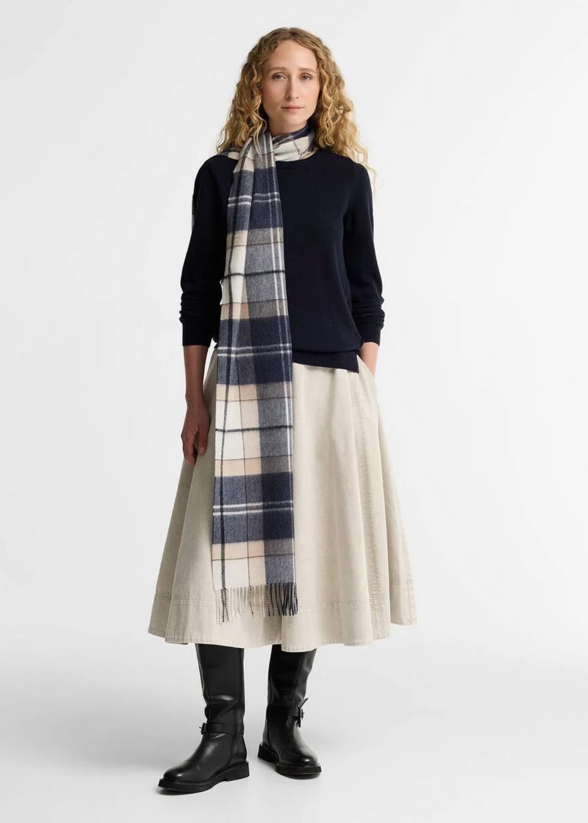Tartan Cashmere Scarf Beige