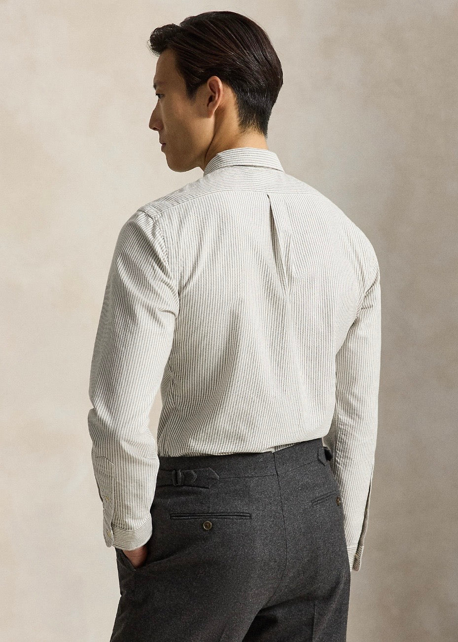 Custom Fit Striped Oxford Shirt Nutmeg Brown