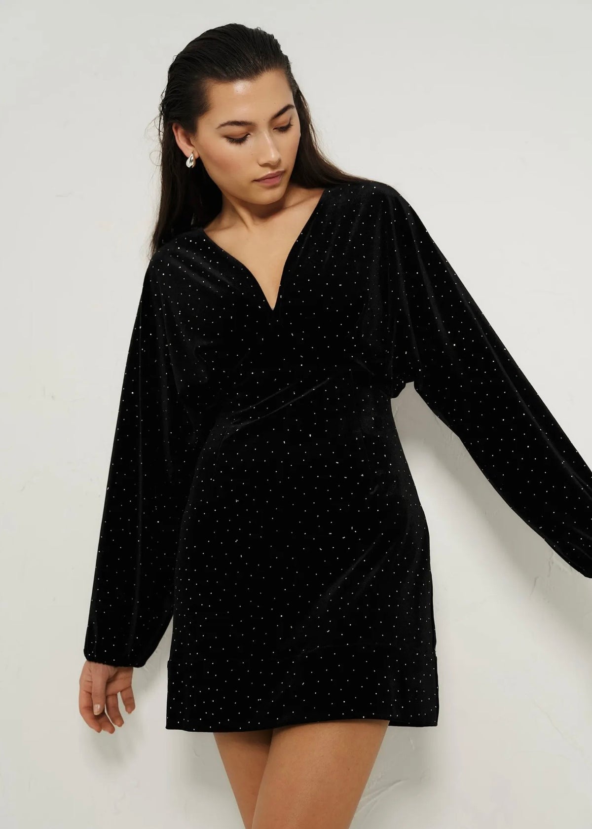 Philo Stud Velour Dress Black