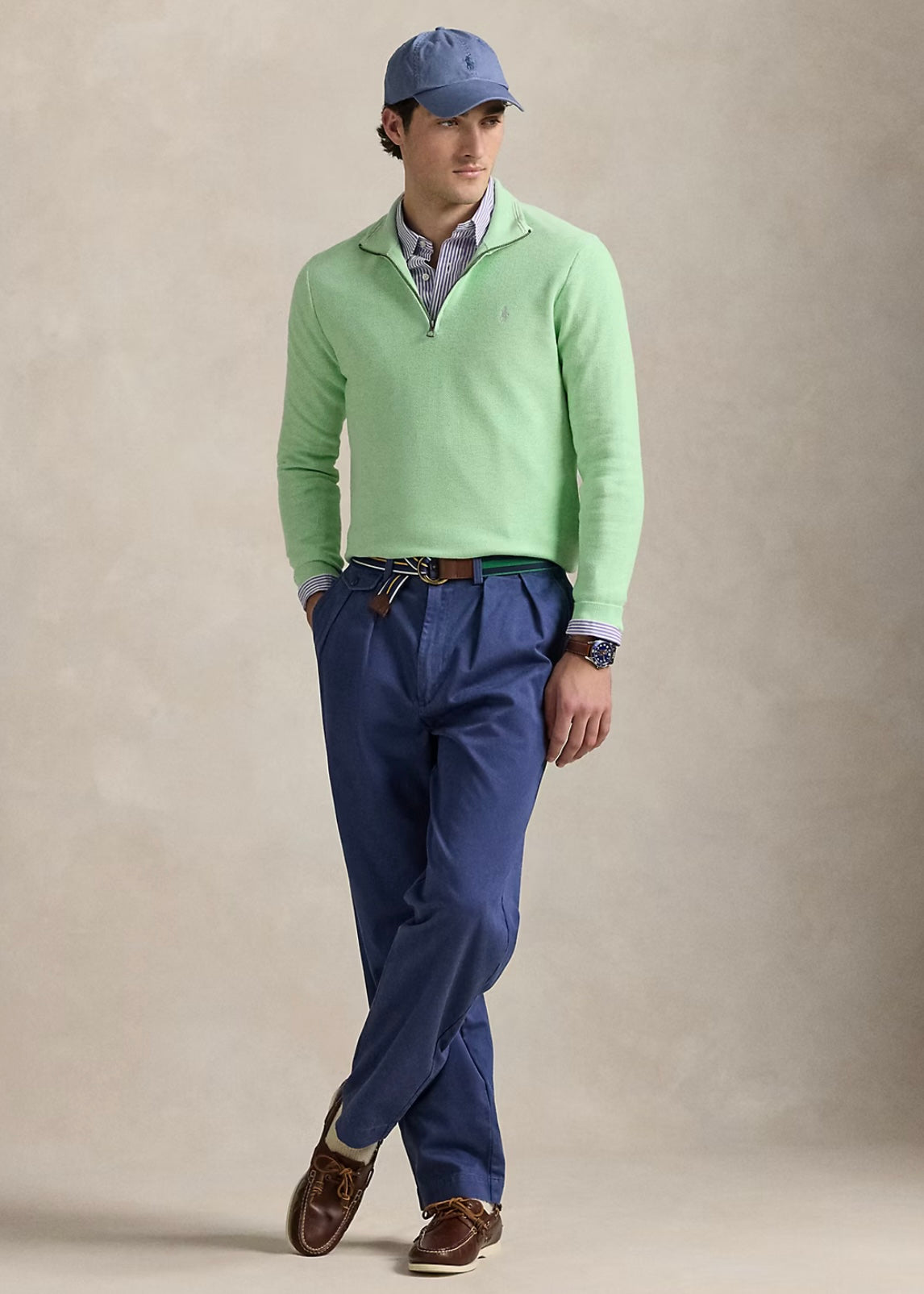 Mesh Knit Quarter Zip Artichoke Green