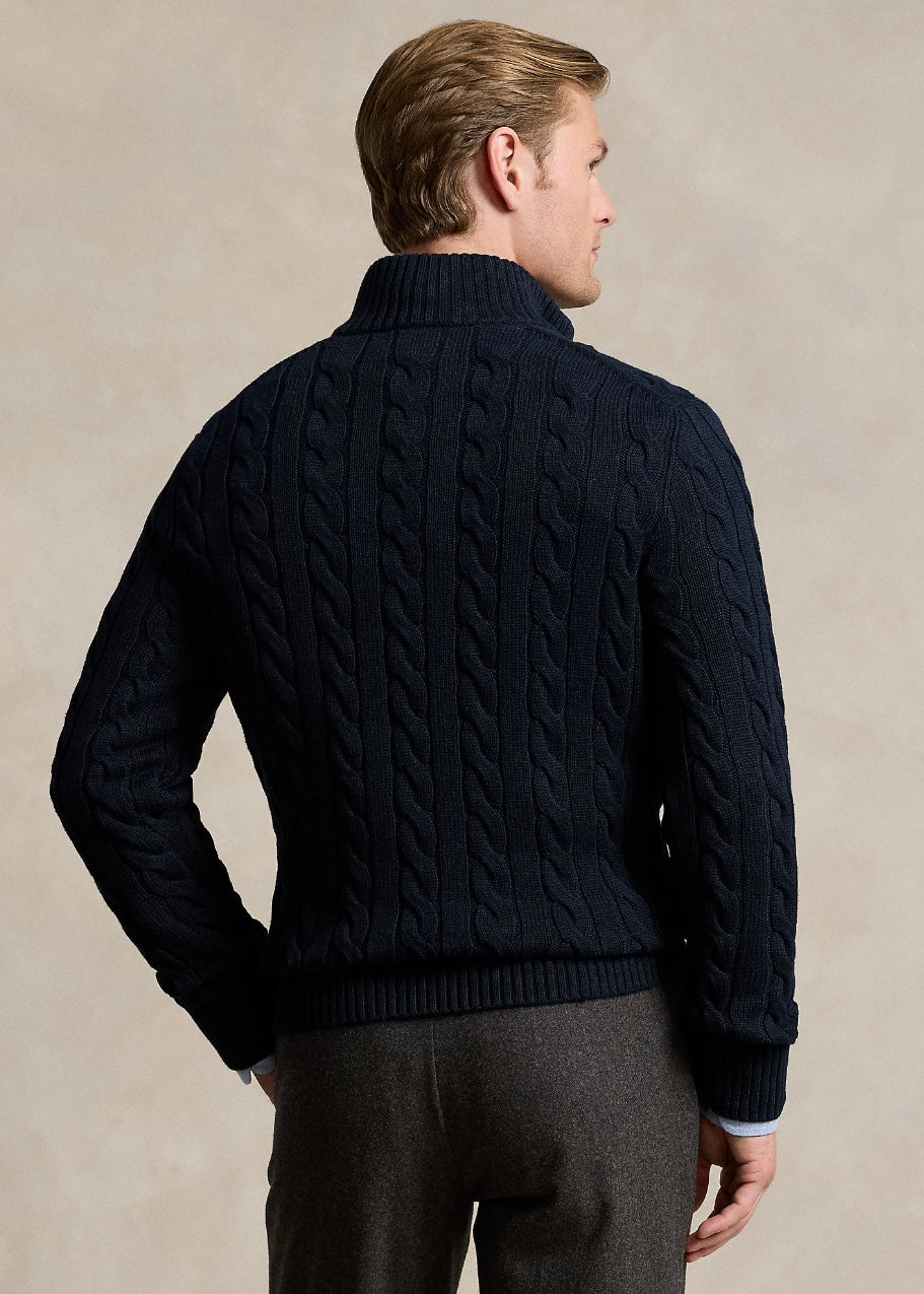 Cable Knit Cotton Quarter Zip Hunter Navy