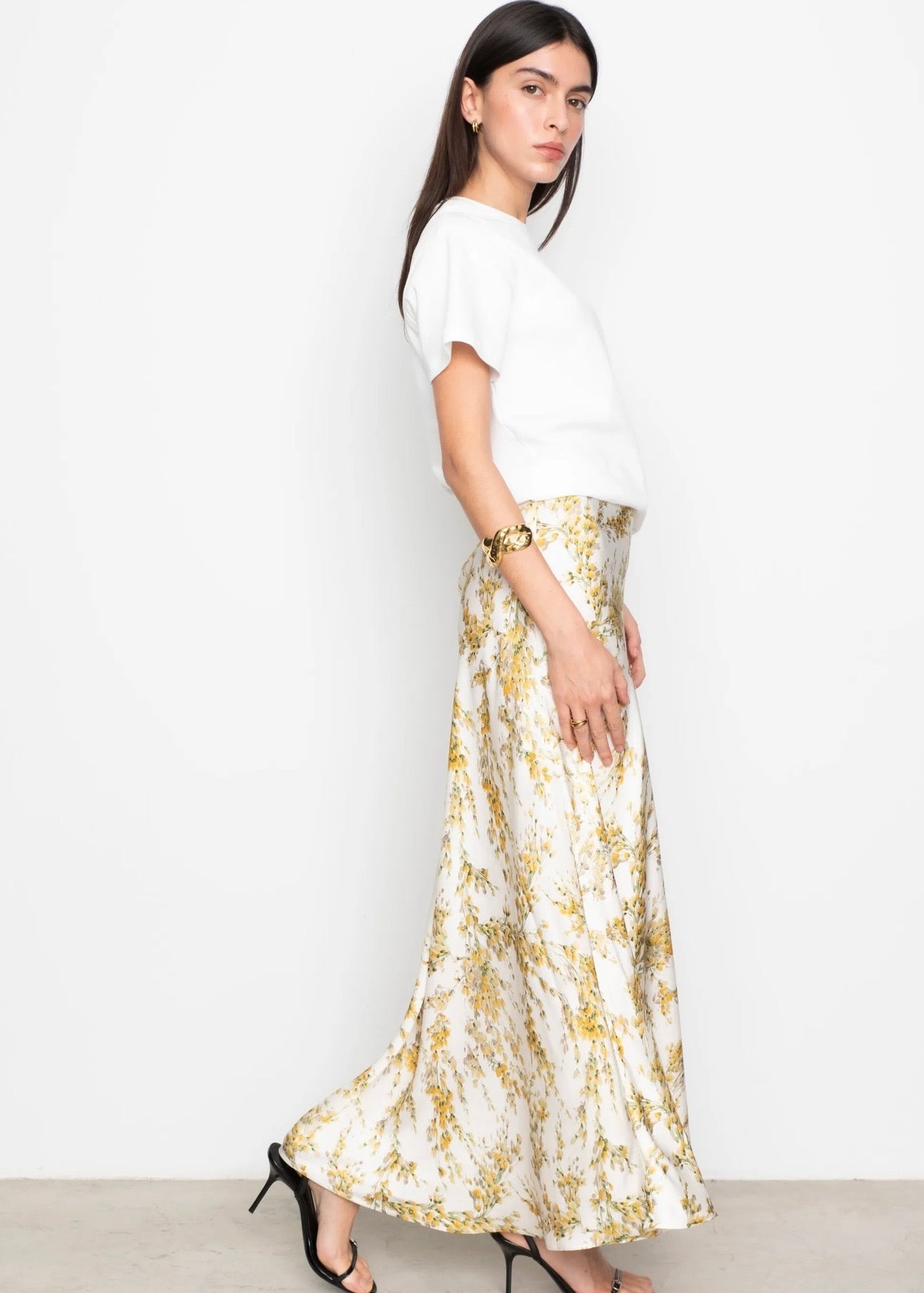 Lune Skirt Yellow Mimosa Print
