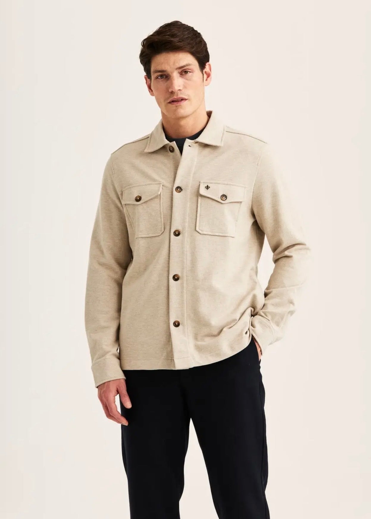 Andrew Piqué Jersey Overshirt Khaki