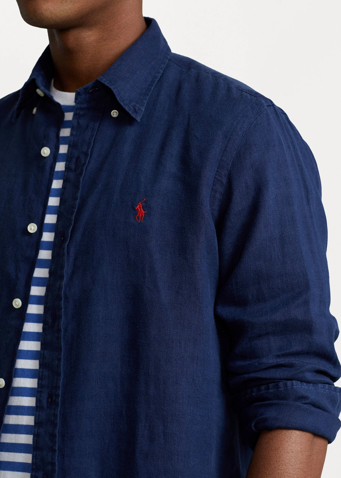 Slim Fit Linen Shirt Navy