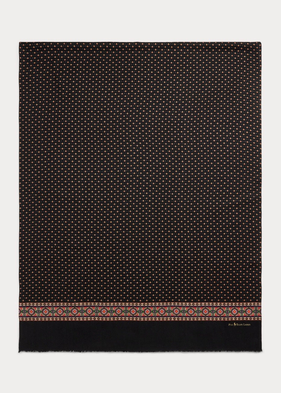 Foulard Wool Fringe Scarf Wine Multi