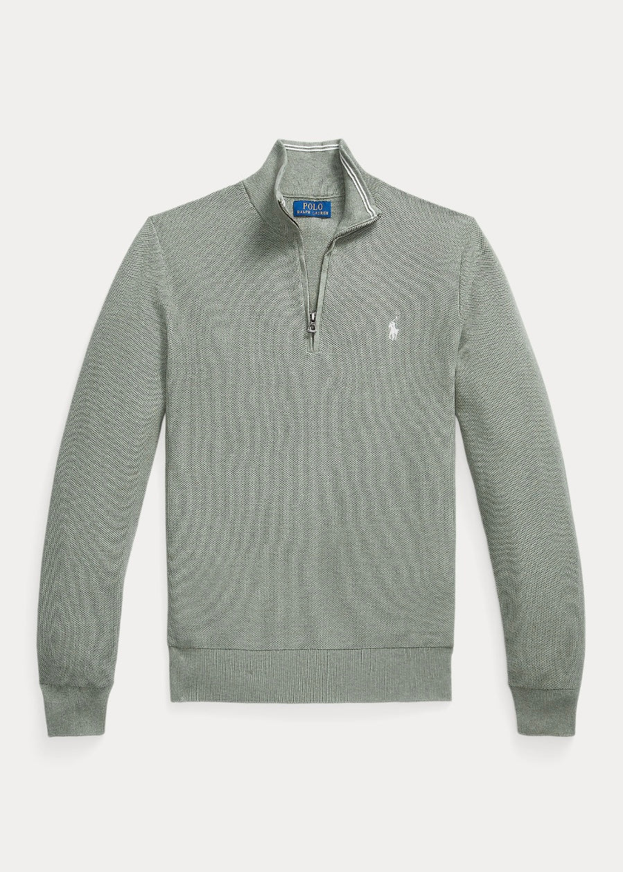 Mesh Knit Quarter Zip Fern Green Heather