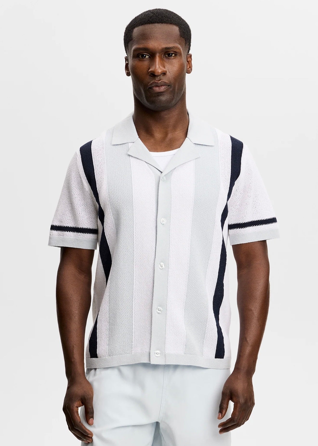 Remus Resort Collar Knit Polo Skywriting