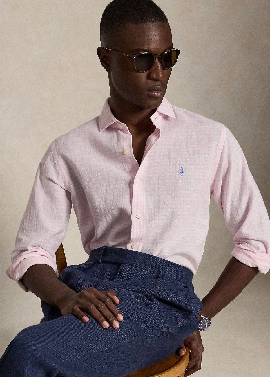 Custom Fit Striped Seersucker Shirt Pink