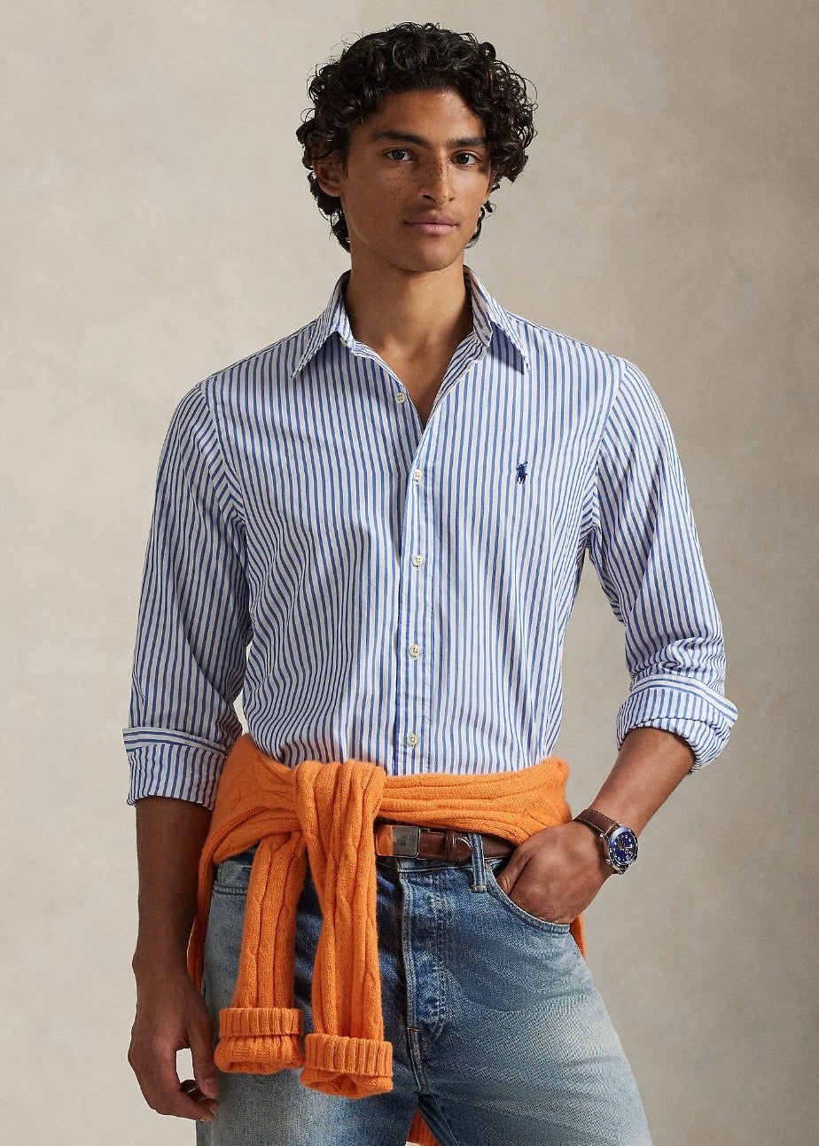 Custom Fit Striped Broadcloth Shirt White/Blue